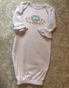 Fitted Ruffled Dresses For Bedtime, Fitted Cotton Gown For Spring, Fitted Cotton Spring Gown, Fitted Cotton Gown For Baptism, Personalized Fitted Cotton Dress, Fitted Long Sleeve Cotton Gown, Baby Girl Gown, Gown Long Sleeve, Monogram Baby Girl