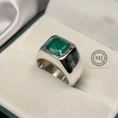 Ring Details - Sterling Silver 925 - Natural Emerald 3.50ct Approximate - Natural Emerald Octagonal step cut - May Birthstone - solid Ring - Handmade Ring - Ring Weight 15.00 to 20.00 grams Approximate According to Ring Size - Available in all Sizes ( Please make sure about your ring sizes) - DM for Customizations NOTE: - Our Products are Made to Order According to Customer's Expectations So It May Take Some Time. Because We Work on Our Products Very Professionally and Passionately We Will Be Ve White Gold Sterling Silver Jewelry With Rectangular Stone, Formal Sterling Silver Jewelry With Rectangular Stone, Sterling Silver Jewelry With Rectangular Prong Setting, Sterling Silver Jewelry With Rectangular Stone And Prong Setting, Sterling Silver Jewelry With Rectangular Stone In Prong Setting, Fine Jewelry Octagon Ring With Polished Finish, Sterling Silver Ring With Rectangular Stone For Formal Events, Formal Sterling Silver Ring With Rectangular Stone, Modern Polished Emerald Ring Gift