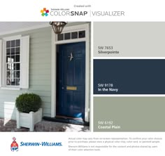 a blue door with white shutters in front of it and the words color snap visualizer