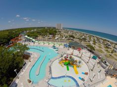 an aerial view of a water park with slides