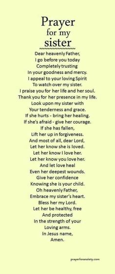 a poem with the words prayer for my sister