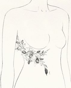 a drawing of a woman with flowers on her chest