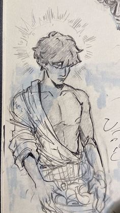 a drawing of a man with no shirt on holding his hands in his pockets and looking down