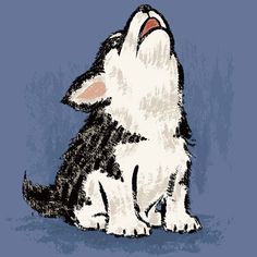 a drawing of a dog sitting and yawning