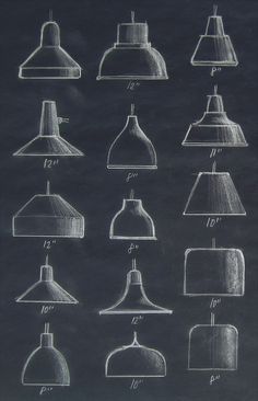 an image of different types of lamps on chalkboard with numbers and letters written below them