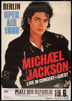 the poster for michael jackson's live in concert at berlin on june 19, 1989