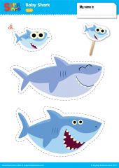 baby shark cutouts with stickers on them