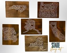 Custom string art is a great gift for birthdays, engagements, baby showers, anniversaries, holidays, housewarming, or just because! Order one for yourself and add the perfect accent to your home.  Your made to order item will have your chosen string art pattern attached via nails to a rectangular piece of pine wood. The wood is 12" x 10" and 1" thick. There will be a saw tooth hanger on the back for wall hanging as necessary. In the personalization box, please make note of the chosen country, state, etc and if desired, what city/location for the heart shape. All string and stain/paint colors are customizable. The stain and string options are shown in photos. The stain in the photos is "espresso" and "natural". I can leave nail heads silver if requested, but the default option will be the u String Art Pattern, State Of Maine, String Art Patterns, The Chosen, Dec 12, Raleigh Nc, String Art, Different Shapes, Heart Shape