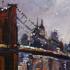 an oil painting of the brooklyn bridge in new york city