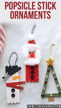 popsicle stick christmas ornaments with santa clause and snowman