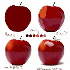 an apple is shown with different colors and names on it's side by side