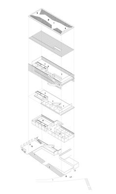 an architectural drawing of a three tiered shelf