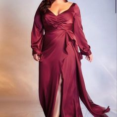 Beautiful Satin Burgundy Dress. Brand New And Tags Attached. Special Ocassion Dresses, Long Sleeve Satin Dress, Plus Size Evening Gown, Satin Formal Dress, Satin Evening Gown, Sukienki Plus Size, Satin Wrap Dress, Cinderella Divine, Plus Size Gowns