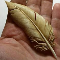 a hand holding a small feather on it's palm