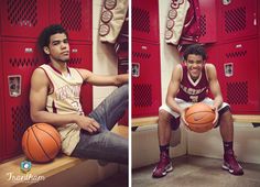 two pictures of a man sitting on a bench with a basketball in front of him