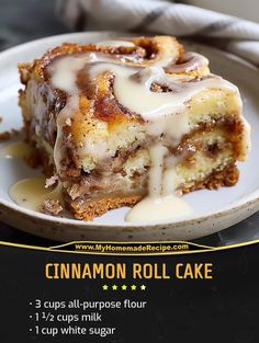 a cinnamon roll cake on a white plate