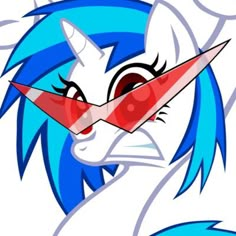 an image of a cartoon character with blue hair and red eyeliners on it's face