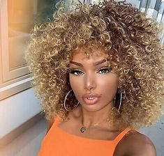 14 Inch Dark Brown Synthetic Wig For Women  | eBay Blonde Afro, Blonde Curly Wig, Curly Afro Wig, Mekap Mata, Blonde Curly Hair, Afro Wigs, Curly Afro, Hair Replacement, Brown To Blonde