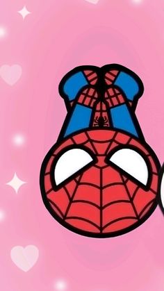 a spiderman face on a pink background