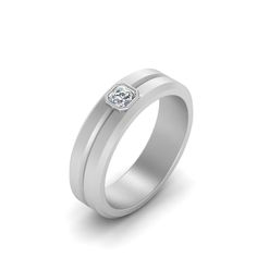 a white gold ring with a diamond in the center