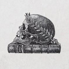 Skull with book etching pen and ink macabre Horizontal Tattoo Ideas For Men, Tomb Stone Tattoo, Skull Book Tattoo, Skeleton Grave Tattoo, Black And White Tattoos, Gothic Engraving, Medieval Etching Tattoo, Medieval Grim Reaper Tattoo, Tattoo Crane