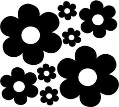 black and white silhouettes of flowers on a white background, including one large flower