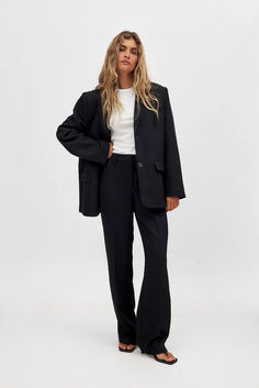 Oversized Twill Blazer Blazer Black, A Button, Black Blazers, Na Kd, Flap Pocket, Shoulder Pads, Blazer, Black