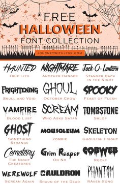 halloween font and numbers with spooky spider webs on the bottom right corner