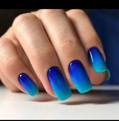 Ambre Blue Nails, Pastel Sunset Nails, Sunset Dip Nails, Ombre Nail Art Designs Color Combos, Ombré Blue Nails, Sunset Nails Ombre, Manicure Degrade, Royal Blue Ombre Nails, Ombre Blue Nails