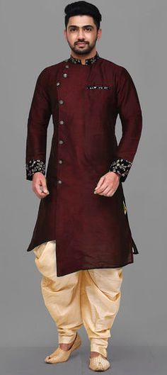 Red and Maroon color IndoWestern Dress in Dupion Silk fabric with Embroidered, Thread work Indowestern Dress, Wedding Red, Indo Western Dress, Western Jacket, Dupion Silk, Silk Wedding, Reception Wedding, Thread Work, Maroon Color