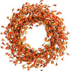 an orange flowered wreath on a white background