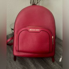 Used Once Leather Backpack-Red Michael Kors See Photo With Item Description For Size Bags Michael Kors, Medium Backpack, Michael Kors Bag, Bright Red, Pebbled Leather, Leather Backpack, Michael Kors, Bag Lady, Backpacks