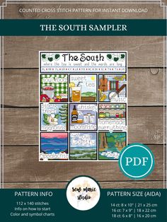 the south sampler pattern is displayed on a wooden background