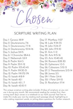 the bible's purpose is to be written in purple and pink flowers on white paper