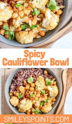 two bowls filled with cauliflower and rice