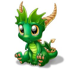 a cartoon green dragon sitting down with horns on it's head and big eyes