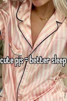 a woman in pink and white pajamas with the words execute pis = better sleep