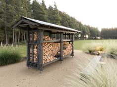 there is a small shelter made out of logs