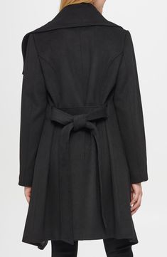 KARL LAGERFELD PARIS Asymmetric Wool Blend Coat | Nordstromrack Wing Collar, Coat Style, Cold Weather Fashion, Karl Lagerfeld Paris, Wool Blend Coat, Coat Design, Black Fits, Tie Belt, Long Coat