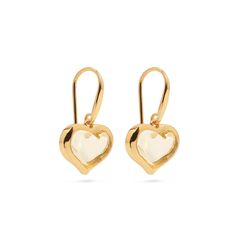 When it comes to life, love is (clearly) the answer! This pair of dangling earrings shines bright with luminescent quartz hearts enveloped by gleaming gold for an effect that is simultaneously romantic, sculptural, and sleek. Endlessly chic and perfect for mixing and matching with any style, wear them to the office, to your lunch date, to volunteer at the library - and spread love wherever you go. Elegant Single Heart Cut Earring, Chic Heart Drop Earrings For Anniversary, Chic Heart Shaped Drop Earrings For Anniversary, Chic Anniversary Heart Drop Earrings, Modern Gold Heart Earrings For Pierced Ears, Gold Heart Earrings Modern Style, Modern Heart Earrings For Anniversary, Modern Gold Heart Earrings For Anniversary, Modern Earrings For Valentine's Day Gift