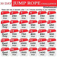 the 30 day jump rope challenge is shown in red and white with numbers on it