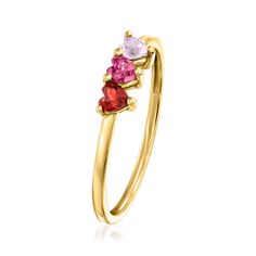 Ross-Simons - 1.70 ct. t. w. Multi-Gemstone Heart Ring in 14kt Yellow Gold. Size 8. RS Pure. Modern designs that complete your outfit and complement your personality. Sweet sparkle in a minimalist style! Indulge in our dainty ring, featuring a trio of 1.70 ct. tot. gem wt. heart-shaped garnet, rhodolite garnet and amethyst. Crafted in polished 14kt yellow gold. 1/8" wide. Multi-gemstone heart ring. Garnet birthstones are the perfect gift for January birthdays. Garnet Birthstone, January Birthday, Heart Gemstone, Rhodolite Garnet, Dainty Ring, Minimalist Style, Minimalist Fashion, Garnet, Heart Ring