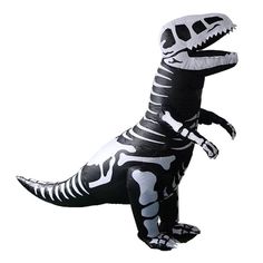 an inflatable dinosaur costume is shown against a white background with the skeleton on it's back