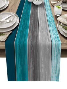 PRICES MAY VARY. [High-Quality] Made Of Polyester Fabric,this Rustic Ombre Peacock Blue Gray Farmhouse Retro Rustic Barn Wood Texture Table Runner for Country,Primitive,Cabin/Lodge is Eco-friendly/Durable/Wrinkle/Heat Resitant/,Protect your table top from stains,or scratch;Fine workmanship&Fully stitched and hemmed [Table Runner Farmhouse Style]：With Digital transfer print,the patterns has vivid and bright color,Not fading and bleeding. Match Well With Placemat Sets,Tablecloth Napkins Or Other D Dark Wood Table, Table Scarf, Rustic Table Runners, Rustic Farmhouse Table, Farmhouse Table Runners, Stil Rustic, Table Runner Size, Dining Table Runners, Striped Table Runner