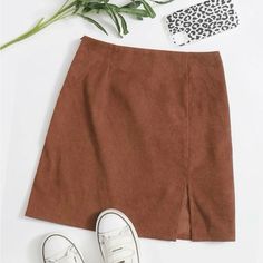 Shein Rust Brown Corduroy Skirt. Size Xl. Nwt. Split Hem Skirt, Brown Mini Skirt, Cord Skirt, Pu Leather Skirt, Printed Pleated Skirt, Orange Skirt, Zara Fashion, Split Skirt, Women Skirts