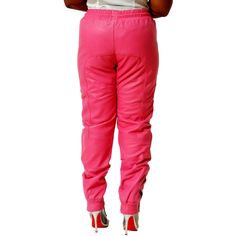 Beautiful HOT pink color in our celebrity relaxed style. Click Here for all more sizes at list prices 100% Genuine First Quality Nappa Sheepskin Leather from CD D C This is genuine leather Completely lined in polyester Relaxed fit. Cut wider in the thigh & and hip area for a comfortable fit 2 side pockets in front with wide golden colored zipper closure 6" golden colored zippers at ankles for easy on and off No Fly Elastic waist with drawstring Elastic at ankles Unisex design suitable for women Sweat Pants, Jogger Sweatpants, Relaxed Style, Pink Leather, Unisex Design, Celebrity Style, Pink Ladies, Designer Clothing, Comfort Fit