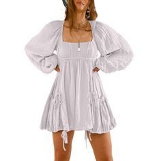 PRICES MAY VARY. Imported Pull On closure Hand Wash Only Long Sleeve Cute Dress, Long Sleeve Dress With Cowboy Boots, Fall Amazon Dresses, White Dress Amazon, Utah Dresses, Size 6 Body Image, White Dress With Boots, Homestead Dress, Tiered Dress Casual