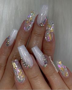 Mylar Flake Nails, Poly Cystic Ovarian Syndrome, Cystic Ovarian Syndrome, Clear Nail Designs, Lemon Nails, Clear Acrylic Nails, White Acrylic Nails, Almond Shape Nails, Keke Palmer