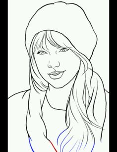 a drawing of a woman with long hair wearing a beanie and scarf on her head