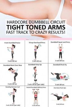 a woman doing dumbbell exercises with the text, how to do dumbbell circuit tight toned arms fast track to crazy results